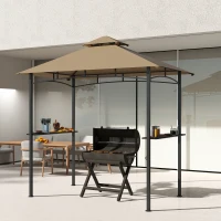Outsunny 8' x 5' BBQ Grill Gazebo Tent with Double Tiered Canopy for Outdoor Sun Shade,  Khaki(m-9)