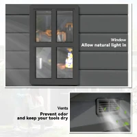 Outsunny 6x4.5FT Plastic Shed, Lockable Garden Tool Storage House with Double Doors and Vent, Grey(m-6)