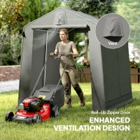 Outsunny 7.5' x 6.2' Portable Shed, Waterproof Bike Tent with Roll-up Zipper Door, Vent and Galvanised Metal Frame, Dark Grey(m-6)