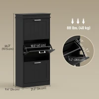 HOMCOM Slim Shoe Cabinet with 3 Flip Drawers and Adjustable Shelves, Narrow Shoe Cabinet for 15 Pairs of Shoes, Black(m-3)