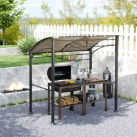 Outsunny 7' x 5' BBQ Grill Gazebo Tent, Garden Grill Canopy with Steel Frame and Hooks, Outdoor Sun Shade, Khaki(m-7)