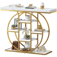 HOMCOM 39.4" Console Table with Storage Shelves, Industrial Sofa Table for Living Room, Hallway, White Marble Effect(m-2)