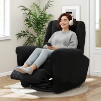 HOMCOM Power Recliner Chair, Fabric Upholstered Recliner Chair with USB Ports, Swivel and Rocking Function, Footrest, Black(m-10)