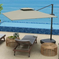 Outsunny Square Cantilever Patio Umbrella, Double Top Patio Hanging Offset Umbrella with Crank & Tilt, 8' x 9', Light Grey(m-9)