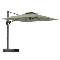 Outsunny Square Cantilever Patio Umbrella, Double Top Patio Hanging Offset Umbrella with Crank & Tilt, 8' x 9', Light Grey(m-11)