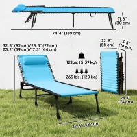 Outsunny Outdoor Folding Lounge Chair, 4-Level Adjustable Chaise Lounge with Headrest, Tanning Chair Beach Bed, Reclining Lounger Cot for Camping, Hiking, Backyard, Sky Blue(m-3)