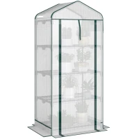Outsunny Mini Greenhouse with Screen Roof, 4 Tier Portable Small Greenhouse with High Strength PE Cover, White(m-1)