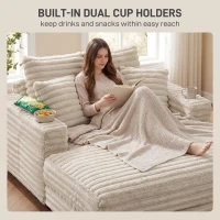 HOMCOM 60" Chaise Lounge Chair, Oversized Upholstered Sofa Bed with Cup Holders & Pillows, Sleeper Couch for Living Room, Beige(m-7)