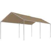 Outsunny 10' x 20' Carport Heavy Duty Galvanized Car Canopy with Included Anchor Kit, 3 Reinforced Steel Cables, Khaki(m-2)