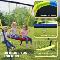 Qaba Kids Swing Set with Double Swings, Outdoor Playset with Adjustable Ropes, Metal Frame for Ages 3-8, 150kg Capacity(m-7)