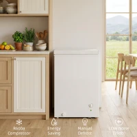 HOMCOM Mini Freezer, 3.5 Cu.Ft Chest Freezer with 5-Setting Adjustable Thermostat, Wire Basket, Quiet Operation, White(m-7)