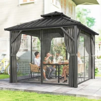 Outsunny 10' x 10' Hardtop Gazebo Canopy with Double Galvanized Steel Roof, Aluminium Frame Permanent Outdoor Gazebo, Dark Grey(m-1)