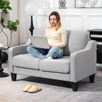 HOMCOM Loveseat Sofa, Modern Couch with Pocket Spring, Linen Upholstered, Thick Padded, Light Grey(m-7)