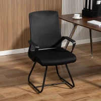 HOMCOM Desk Chair, Desk Chair No Wheels with Mesh Back, Lumbar Support, Metal Base for Reception, Conference(m-8)