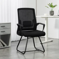 HOMCOM Desk Chair, Desk Chair No Wheels with Mesh Back, Lumbar Support, Metal Base for Reception, Conference(m-1)