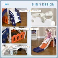 Qaba 5 in 1 Toddler Slide with Basketball Hoop, Climber, Telescope, Storage Basket, for 1-3 Years Kids Indoor Use, Orange(m-4)