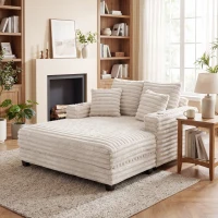 HOMCOM 60" Chaise Lounge Chair, Oversized Upholstered Sofa Bed with Cup Holders & Pillows, Sleeper Couch for Living Room, Beige(m-10)