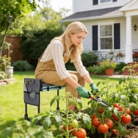 Outsunny Garden Kneeler and Seat, Heavy Duty Foldable Gardening Stool with Thicker Soft Kneeling Pad, Extendable Steel Legs(m-10)