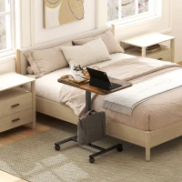 HOMCOM Height Adjustable Standing Desk, Pneumatic Sit Stand Desk with Wheels and Headphone Hook, Rustic Brown(m-8)