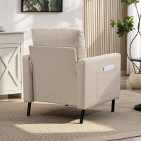 HOMCOM Accent Chair Modern Upholstered Armchair with Side Pockets and Cushion for Bedroom, Living Room, Beige(m-9)