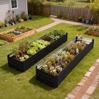 Outsunny 8'x2'x1' Galvanized Raised Bed, Large Elevated Planter Box for Growing Flowers, Herbs and Vegetables, Black(m-10)
