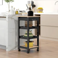 HOMCOM Kitchen Island Rolling Trolley Utility Serving Cart with Drawer Black(m-1)