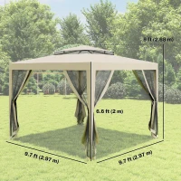 Outsunny 10' x 10' Canopy Tent, Party Tent with Mesh Netting and Double Tier Roof for Backyard, Garden, Patio, Outdoor, Beige(m-3)