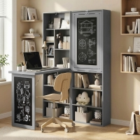 HOMCOM Fold-out Convertible Office Desk, Wall Mount Computer Desk with Blackboard and Side Shelf, Charcoal Grey