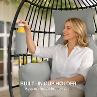 Outsunny Hanging Egg Chair Without Stand, Foldable Basket Swing Chair with Head Pillow, Soft Cushion and Cup Holder, Dark Grey(m-7)