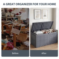 Outsunny 100 Gallon Resin Deck Box, Waterproof Lockable Outdoor Storage Box with Pneumatic Gas Rods, Side Handles(m-4)