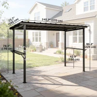 Outsunny 12' x 6' Hardtop Grill Gazebo, BBQ Gazebo with 2 Side Shelves and Galvanized Metal Slope Roof, Black(m-3)