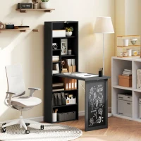 HOMCOM Fold-out Convertible Office Desk, Wall Mount Computer Desk with Blackboard and Side Shelf, Black(m-8)