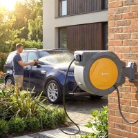 Outsunny 1/2 in x 100ft Wall Mounted Garden Hose Reel, Retractable Water Hose Reel with Auto Rewind, Any Length Lock, Orange(m-9)