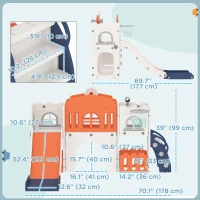 Qaba 7 in 1 Toddler Slide with Basketball Hoop, Climber, Telescope, Tunnel, Steering Wheel, for 1-3 Years, Orange(m-3)