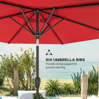 Outsunny Patio Sun Umbrella, Outdoor Parasol with 6 Ribs, Wine Red(m-9)