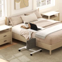 HOMCOM Height Adjustable Standing Desk, Pneumatic Sit Stand Desk with Wheels and Headphone Hook, White Wood Grain(m-8)