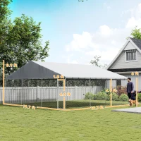 PawHut Heavy Duty Outdoor Dog Kennel with Waterproof Roof, Secure Latch, Chain Link Dog Run for Backyard, 19.7' x 19.7' x 8.9'(m-3)