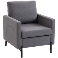 HOMCOM Accent Chair Modern Upholstered Armchair with Side Pockets and Cushion for Bedroom, Living Room, Dark Grey(m-2)