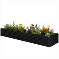 Outsunny 8'x2'x1' Galvanized Raised Bed, Large Elevated Planter Box for Growing Flowers, Herbs and Vegetables, Black(m-2)