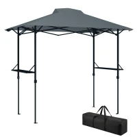 Outsunny 5 x 8.5 ft Pop Up Grill Gazebo with 2 Shelves, UPF 50+ Outdoor Instant Canopy Portable Shelter with Carry Bag, Dark Grey(m-11)