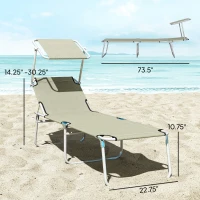 Outsunny Outdoor Pool Chaise Lounge Chair, Folding Tanning Chair with Sun Shade, Cream White(m-3)