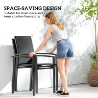 Outsunny Set of 2 Outdoor Garden Chairs, Stackable Patio Dining Chairs with Breathable Fabric, Armrests and Backrest, Black(m-7)