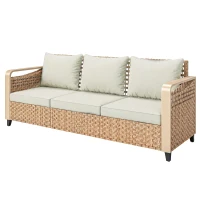 Outsunny Rattan Wicker Sofa 3-Seater Outdoor Patio Sofa with Cushions for Garden Backyard Porch Beige(m-1)