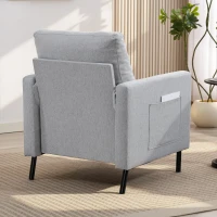 HOMCOM Accent Chair Modern Upholstered Armchair with Side Pockets and Cushion for Bedroom, Living Room, Light Grey(m-9)