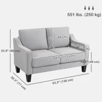 HOMCOM Loveseat Sofa, Modern Couch with Pocket Spring, Linen Upholstered, Thick Padded, Light Grey(m-3)