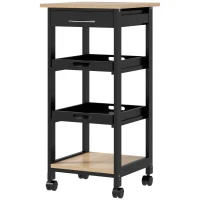 HOMCOM Kitchen Island Rolling Trolley Utility Serving Cart with Drawer Black(m-2)
