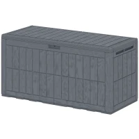 Outsunny 100 Gallon Resin Deck Box, Waterproof Lockable Outdoor Storage Box with Pneumatic Gas Rods, Side Handles(m-2)