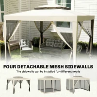 Outsunny 10' x 10' Canopy Tent, Party Tent with Mesh Netting and Double Tier Roof for Backyard, Garden, Patio, Outdoor, Beige(m-7)