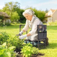 Outsunny Garden Kneeler and Seat, Heavy Duty Foldable Gardening Stool with Thicker Soft Kneeling Pad, Extendable Steel Legs(m-1)