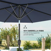 Outsunny Patio Sun Umbrella, Outdoor Parasol with 6 Ribs, Blue(m-9)